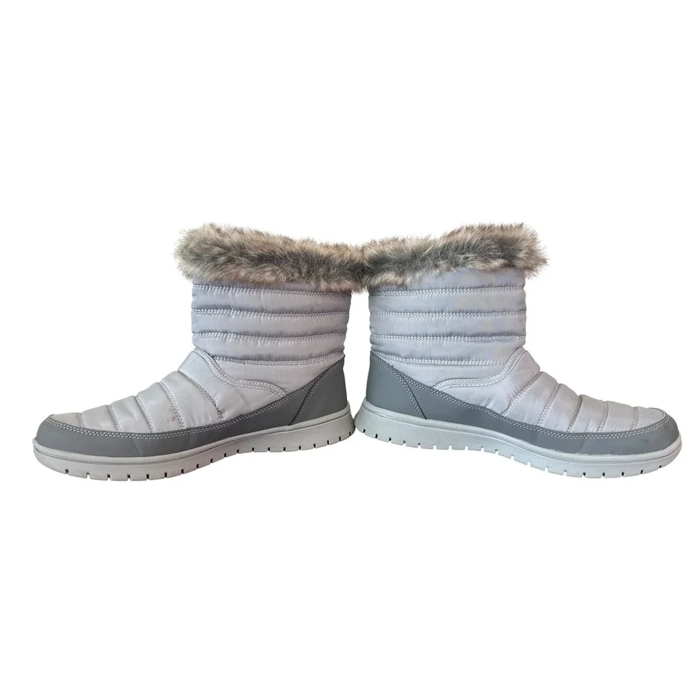 Ryka Suzy Womens Grey Quilted Puffer Snow Boots Faux Fur Trim Size 8.5M